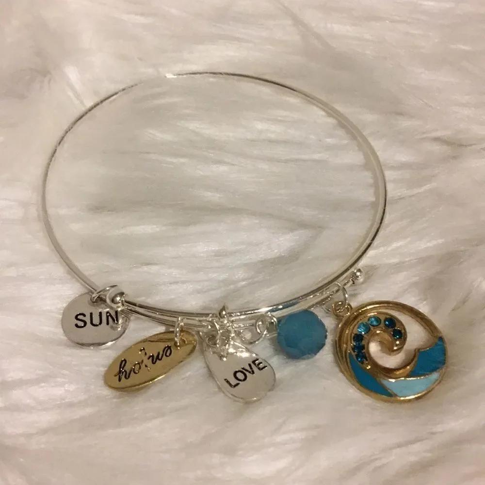 Waves Silver Adjustable inspirational Bracelet